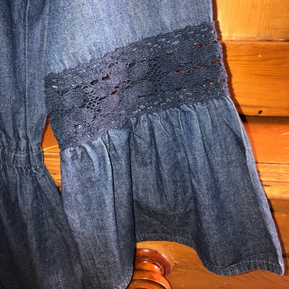 DEX denim jean dress crochet Bohemian romantic feminine gypsy small hippie - Picture 11 of 15